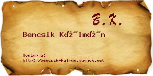 Bencsik Kálmán névjegykártya